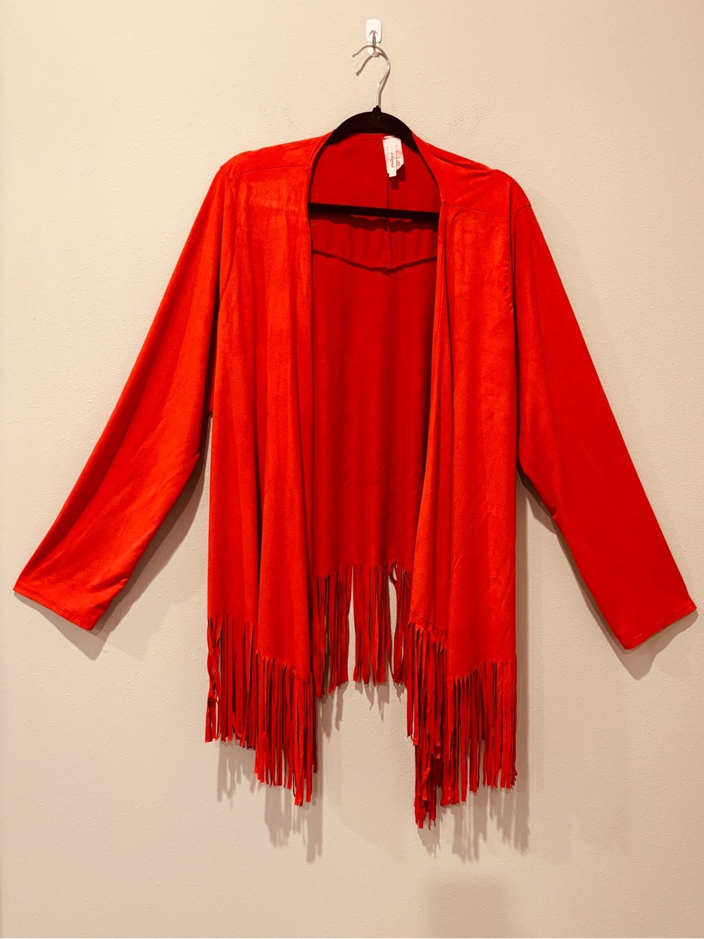 Lilypad Red Fringe Open-Front Cardigan Western Rodeo Fringe Chic Versatile Soft